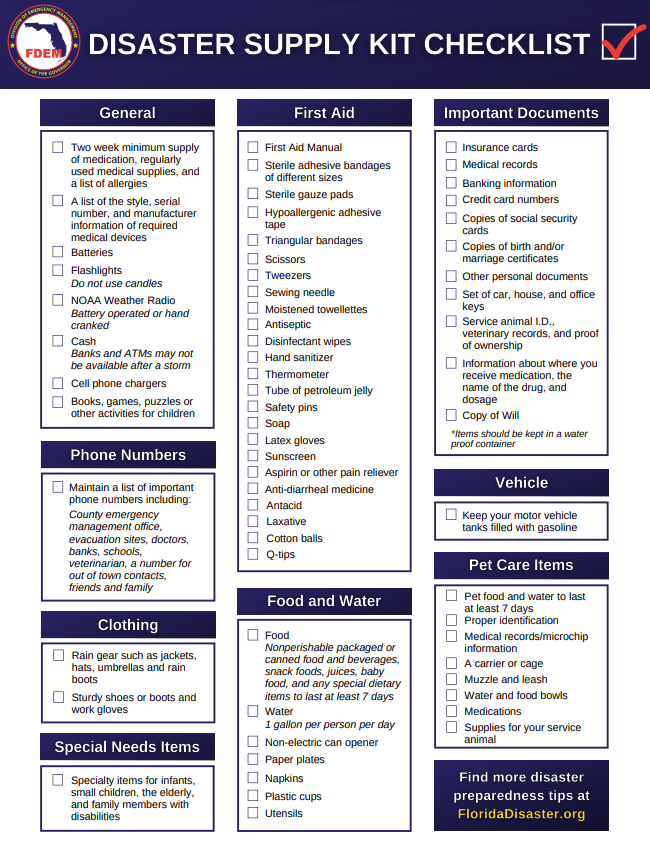 2022 Disaster Supply Kit Checklist