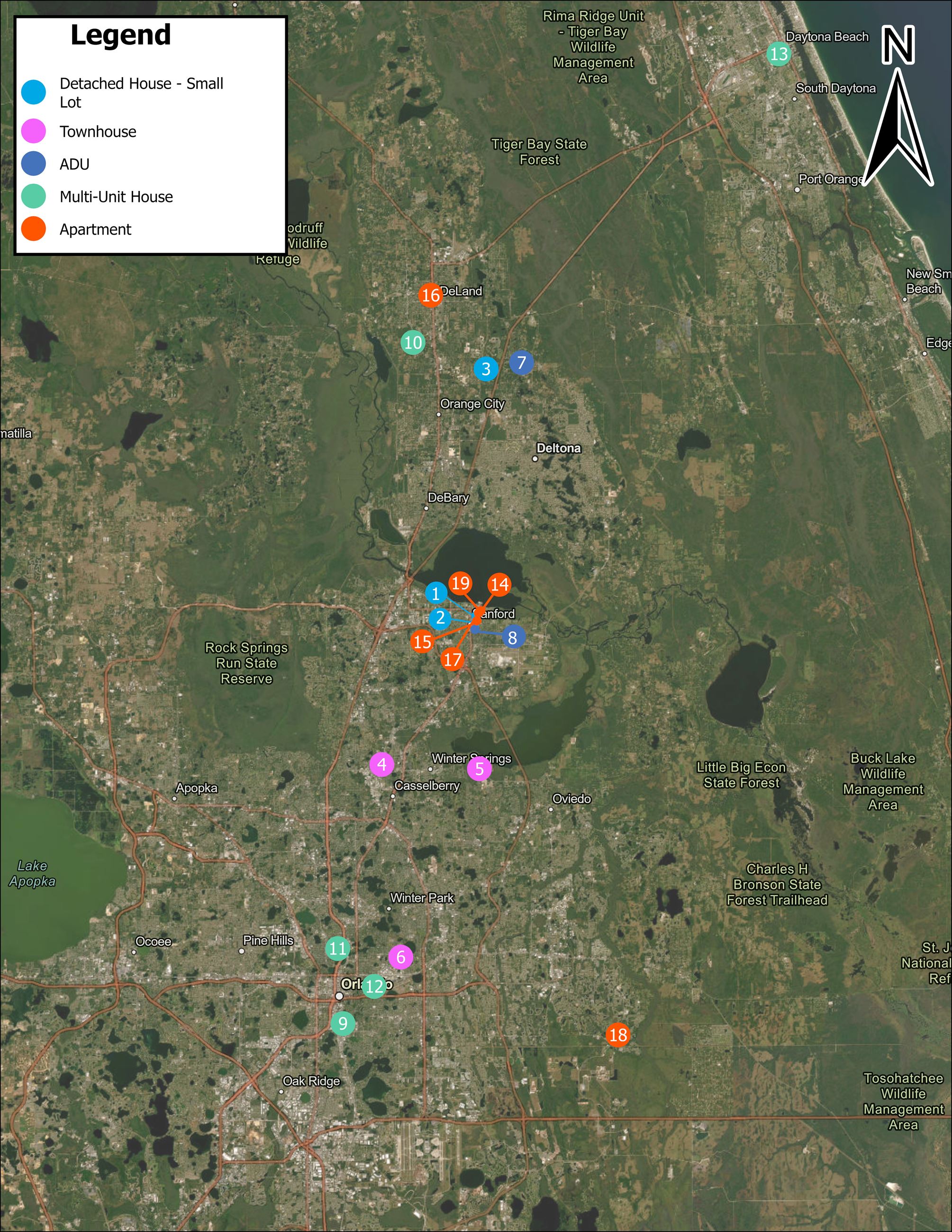Housing tour location map with legend